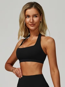 Women Halter Neck Sports <b>Bra</b> Backless Square Neck Yoga Crop Top <b>Open</b> Back Padded Workout Gym Tank Activewear Blanks - Product Image 5