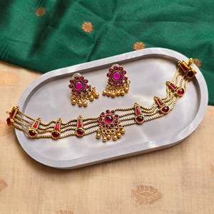 18K Gold Plated Stainless Steel Three Layer Kemp Chokers with Pearl Butterfly Star and Heart Charms - Product Image 2