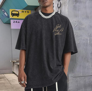 เสื้อยืดโอเวอร์ไซส์ลายกราฟิกแนววินเทจ ผ้าฝ้ายฟอกสีสไตล์สตรีทแวร์สำหรับผู้ชาย เสื้อยืดพิมพ์ลายคริสเตียนแบบฟอกสี เสื้อยืดผ้าฝ้ายเนื้อหนา - Product Image 2