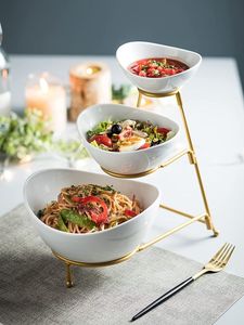 Support de service à 3 niveaux, support de service en bambou, support pour bols en céramique, support pour organiser les en-cas, support à desserts, étagère de service - Product Image 2