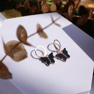 Black Butterfly <b>Charm</b> <b>Hoop</b> <b>Earrings</b> Brass Gold Plated Fashion Jewelry - Product Image 4
