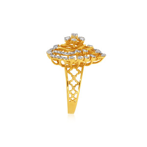 Anillo de cóctel floral chapado en oro amarillo de 18 quilates de primera calidad con corte de corazón y circonita cúbica redonda brillante, un accesorio de lujo. - Product Image 4