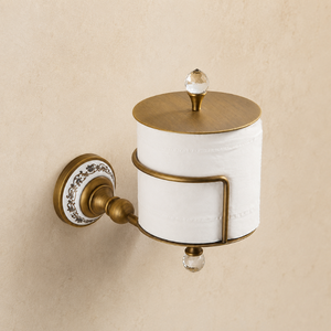 Antique Brass Toilet Paper Holder with Lid Wall Mounted Bathroom Tissue Holder Vintage Decorative Bathroom Hardware <b>Crystal</b> <b>Knob</b> - Product Image 1