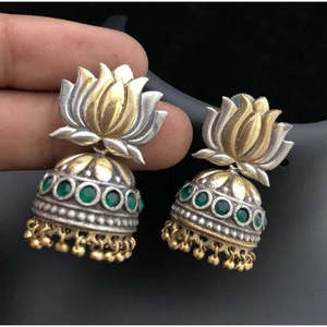 18K Gold Plated Lotus German <b>Silver</b> <b>Drop</b> <b>Earrings</b> with Pearl and Zircon - Product Image 3
