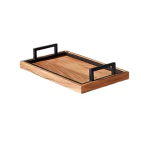 Modern Elegant Rectangular Dark Walnut Wood And <b>Copper</b> Serving Tray With Metal Handles <b>Table</b> Ware Food Serving Tray - Product Image 3