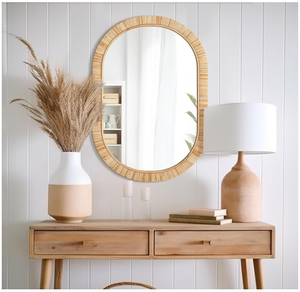 Vietnam Modern Rattan Floral Round <b>Mirror</b> Handmade <b>Wall</b> Decor - Product Image 4