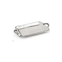 Plateau de service rectangulaire en métal poli avec poignées, design Art Déco, motif floral et de fruits, durable et alimentairelement sûr pour la salle à manger