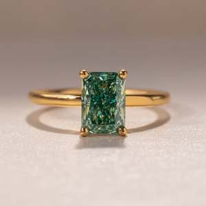 Fast Shipping Bulk Wholesale 925 Silver Fancy Teal Green Radiant Moissanite Solitaire <b>Ring</b> Fashion E-commerce Direct Supply - Product Image 1