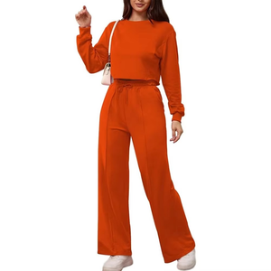 Conjunto Deportivo Naranja Talla Grande, Cuello Redondo, Manga Larga, Pantalones con Cordón, Corte Holgado Informal, 100% Algodón, Ropa de Otoño - Product Image 5