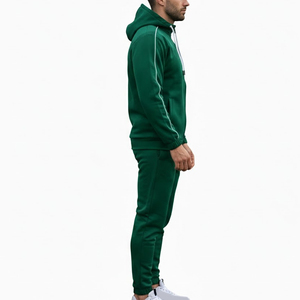 Ensemble de survêtement en coton vert pour homme HMA, sweat à capuche zippé et pantalon de jogging avec bande blanche - Product Image 2