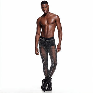 Leggings en maille transparente personnalisés avec strass pour hommes, pantalon transparent avec strass pour soirées et clubs, legging en maille imperméable avec strass pour hommes - Product Image 4