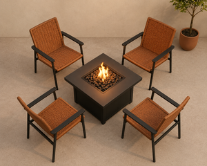 BeNK New Design Outdoor <b>Fire</b> <b>Pit</b> Garden Set Square Patio Conversation <b>Fire</b> <b>Table</b> With Woven Chairs for Courtyard Balcony - Product Image 2