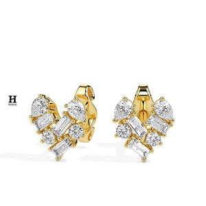 Pendientes de Diamantes de Laboratorio en Forma de Corazón de Lujo, Pendientes de Diamantes CVD con Corte Baguette y Pera Multiforma, Joyería Fina de Oro Sólido - Product Image 3