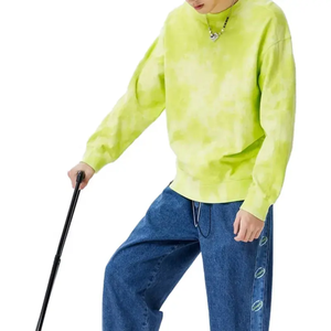 Sweat-shirt unisexe surdimensionné en tricot tie-dye, col rond, style décontracté, vêtement d'été, manches régulières, vert jaune - Product Image 6