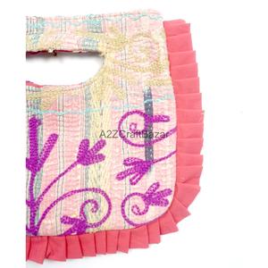 Vintage Lady Evening Clutch <b>Bag</b> Suzani Embroidery Cotton Hand Quilted Lining Rajasthan Hand Length Handle Party Exhibition Use - Product Image 2