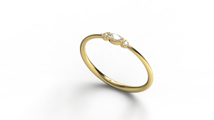 Minimalist 18K Gold Marquise and Round Diamond <b>Ring</b> For Women Three Stone Trilogy <b>Ring</b> Dainty Horizontal Stackable <b>Finger</b> Band - Product Image 2