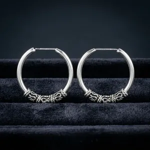 Boucles d'oreilles créoles bohèmes faites à la main en argent sterling 925 de 25 mm pour femme, bijoux vintage oxydés et chics - Product Image 4