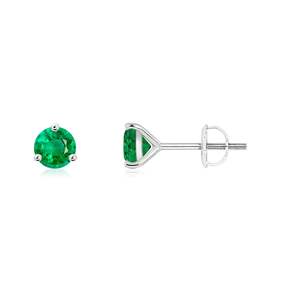 Natural <b>Emerald</b> <b>Stud</b> Earrings in 14kt White Gold, Dainty May Birthstone Solitaire Jewelry Minimalist Gemstone Earrings - Product Image 1
