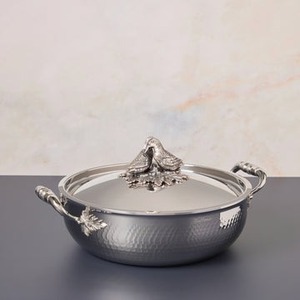 Hammered <b>Stainless</b> <b>Steel</b> Saucepan Deep Boiling <b>Pot</b> Single Long Handle Acorn Leaf Decorative Lid Knob Premium Cookware <b>Set</b> - Product Image 4