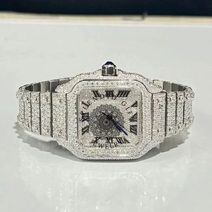 Reloj de Lujo para Hombre con Diamantes, Caja Cuadrada Plateada/Moissanita, Pantalla Analógica, Números Romanos, Cristal de Zafiro, Cierre Oculto, Cuarzo - Product Image 6