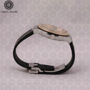 Charm Jewells – montre à Quartz analogique ronde de luxe, boîtier en acier inoxydable, lunette en diamant, bracelet en caoutchouc, mode féminine, 38mm - Product Image 5