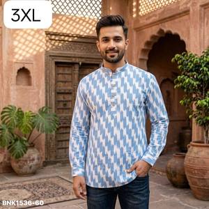 Colección de Kurta Corta para Hombre de Manga Larga con Diseño Estampado en Poliéster Rayón de Alta Calidad, Exportador Indio, Suministro al por Mayor - Product Image 3