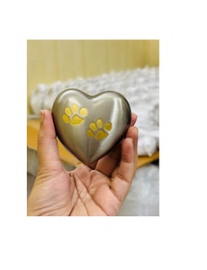 Urne funéraire pour animaux de compagnie en forme de cœur argenté avec empreintes de pattes jaunes, design personnalisable, souvenir de crémation - Product Image 1