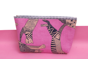 Pink Safari Print Quilted Cotton Cosmetic Bag Set Travel Toiletry Organizer - Product Image 4
