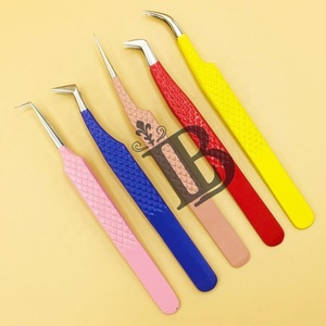 Pince à épiler en gros, pince à épiler en vison incurvée, marque privée, pince à épiler longue pour extensions de cils, volume, acier inoxydable avec pointe en fibre pointue - Product Image 3
