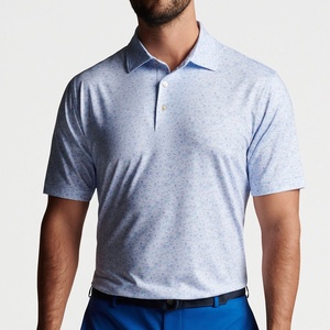 Polo de Hombre Azul Claro Estampado, Manga Corta, Tejido de Algodón, Casual, Transpirable, Corte Regular, para Golf, Venta al Por Mayor, Personalizable OEM - Product Image 5
