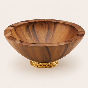 Cuenco de lujo de madera de acacia con base dorada texturizada, gran cuenco decorativo para centro de mesa, para decoración del hogar, frutero, regalo de inauguración de casa - Product Image 4
