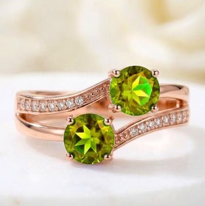 25 Sterling Silver Rose Gold Plated Two Stone Natural <b>Peridot</b> Ring Round Cut Green Gemstone Ring Wholesale Fine <b>Jewelry</b> - Product Image 1
