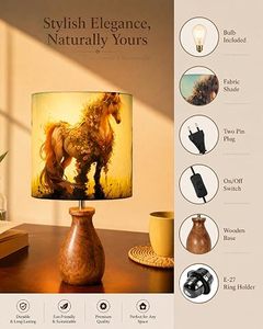 Lampe de table imprimée avec motif cheval, base en bois, lampe de chevet, lampe de bureau, décoration d'intérieur - Product Image 2
