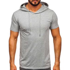 Sudadera con Capucha de Alta Calidad con Logotipo Personalizado Bordado, Manga Corta, 100% Algodón, Felpa, para Hombre, Color Gris Jaspeado, Secado Rápido para Verano - Product Image 1