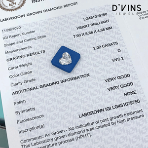 เพชร D'vins Jewels HPHT CVD ที่เพาะเลี้ยงในห้องปฏิบัติการ ขนาด 0.5-5 กะรัต รูปทรงหัวใจ สี F พร้อมใบรับรอง IGI สำหรับทำเครื่องประดับ - Product Image 4