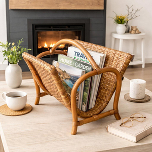 Porte-revues à prix avantageux, support en rotin naturel, conteneur pour brochures et dépliants, décoration intérieure de bureau - Product Image 6
