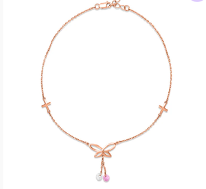 Chevillère Papillon en Argent Sterling 925 Plaqué Or Rose avec Breloque en Cristal CZ pour Femme, Bijou de Pied Ajustable et Tendance - Product Image 1