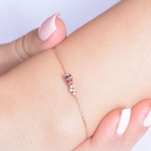 Bracelet délicat en tourmaline unique, argent sterling 925 plaqué or 14 carats, bijou raffiné, cadeau pour elle - Product Image 2