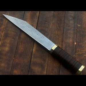 Couteau Viking Seax ambidextre vintage fait main, lame en acier Damas avec manche et fourreau en cuir - Product Image 1