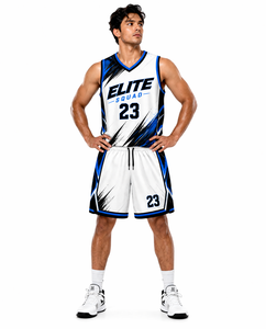 Uniforme de Baloncesto Profesional Elite Squad con Gráficos Abstractos Audaces en Blanco, Negro y Azul, Tela Ligera de Alto Rendimiento para Partidos - Product Image 3