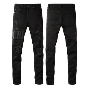 Ami - Pantalones vaqueros casuales de estilo americano para hombre, elásticos, transpirables, cortavientos, de color negro, estilo Xintang, de punto, lavados, para verano - Product Image 1