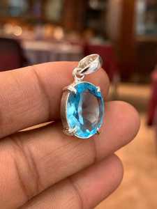 Amuletos de Piedras Preciosas de Plata, Joyería con Cadena de Piedras, Regalo para Mujer, Topacio Azul Genuino Hecho a Mano, Original, de Alta Calidad, Perfecto para Bodas - Product Image 1