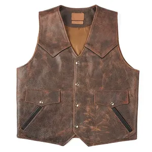 <b>Men</b>’s Fashion Vintage Distressed Brown Leather Biker Vest Western Cowboy Motorcycle Waistcoat Wholesale Manufacturer - Product Image 6
