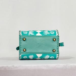 Luxury <b>Hand</b> Tooled Floral Leather <b>Mini</b> Speedy Bag Checkerboard Pattern Teal Green Zipper Closure - Product Image 2