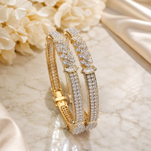 LISAJEWELLERS Elegant 22K <b>Solid</b> <b>Gold</b> CZ Certified Hallmarked <b>Bangle</b> Bracelet Set Kada Wedding Jewelry Women Link Bracelets - Product Image 3