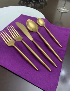 Gold Plated Metal Cutlery Set Long Handle <b>Mirror</b> Finish Modern Design Durable Utensils For Wedding Use - Product Image 4