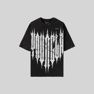 T-shirt noir à manches courtes pour homme, style punk streetwear, col rond, coupe classique, 100% coton, tissu tricoté respirant, logo sur le devant - Product Image 3