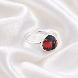 Minimalist Open Red and Black Jade Stone <b>Adjustable</b> <b>Ring</b> Silver Bezel Statement Elegant Gemstone Unique Open Band Gift <b>Ring</b> - Product Image 1