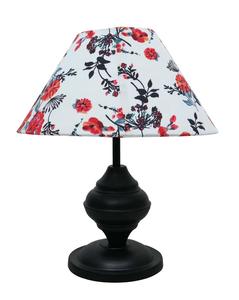 Traditional Floral Fabric Empire Shade Table Lamp 16in Black Plastic Base Warm White LED <b>Light</b> for Bedroom <b>Decor</b> - Product Image 2