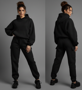 Conjunto de Sudadera con Capucha y Pantalones de Chándal de Terciopelo para Mujer, de 2 Piezas, con Gráficos Personalizados, Antibacteriano, Hombros Caídos, Logotipo Sublimado y Cordón Ajustable - Product Image 5